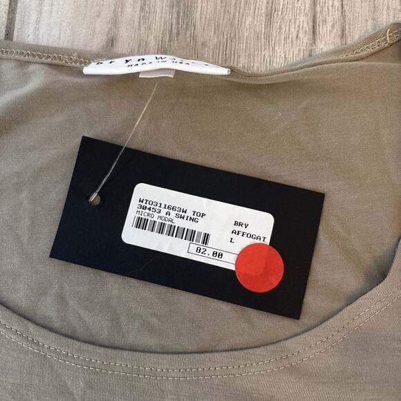 Bryn Walker Sz L Asymmetrical Swing Shirt Brown Long Sleeve Lagenlook Modal NWT - Picture 3 of 8